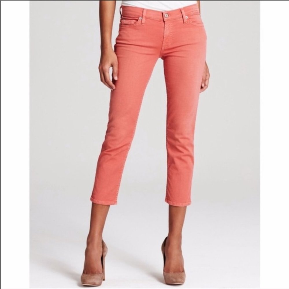 7 For All Mankind Coral/Peach Cropped Skinny Jeans